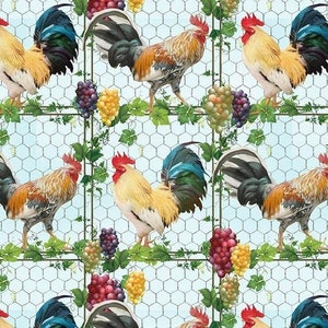 Break of Dawn - Roosters on Light Blue - Manufacturer Blank Quilting - Manufacturer # 2605-11 - Premium Cotton Fabric-Sold by Half Yard Cuts