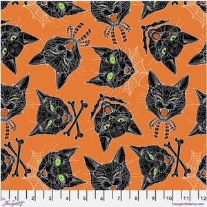 Scaredy Cat by Rachel Hauer - Scaredy Cats Orange - Mfg. Free Spirit - Mfg. #PWRH029.ORANGE - Premium Cotton Fabric - Sold by Half Yard Cuts