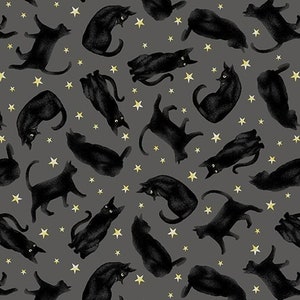 Midnight Magic by Grace Popp - Tossed Black Cats-Manufacturer Studio E-Mfg. #E-6394-99-Premium Cotton Fabric-Sold by Half Yard Cuts