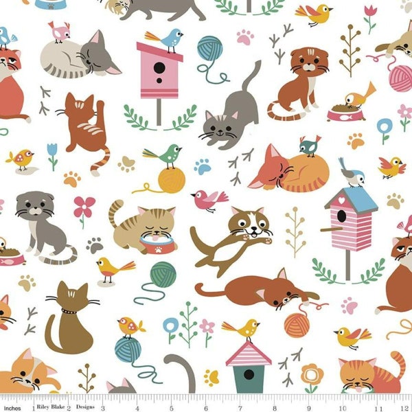 Cat's Meow - White Main Quilt Fabric by Riley Blake Item #C11630-WHITE sold by Half Yard