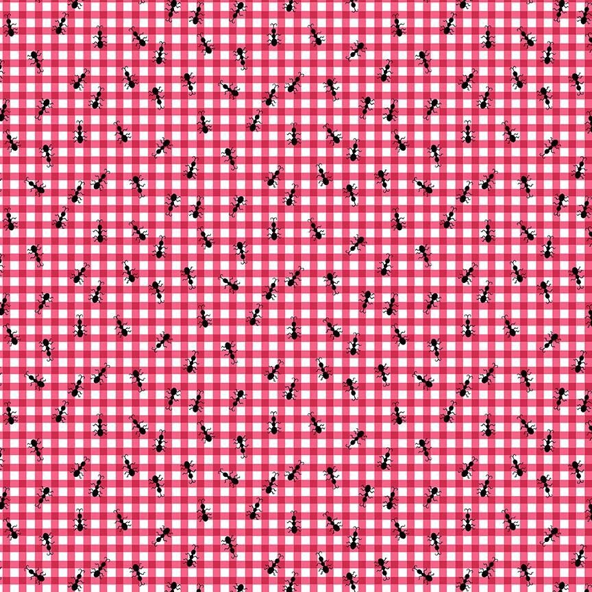 Summer Picnic-Ants on Gingham-Pink-Mfg. Timeless Treasures-Mfg #FRUIT-CD5316-PINK-Premium Cotton Fabric-Sold by Half Yard Cuts