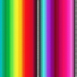 May include: A vibrant, colorful textile with vertical stripes in a rainbow of hues. The design features bands of turquoise, green, yellow, red, purple, and pink, separated by black and white striped borders. This textile is suitable for various craft projects.