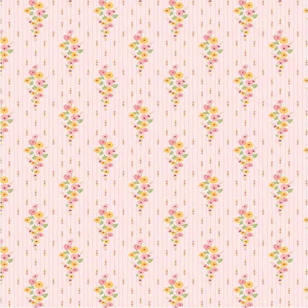 Hollyhock Lane - Love at Home Pink - premium 100% cotton fabric by Poppie Cotton - Item# HL23807 - Sold in half yard increments