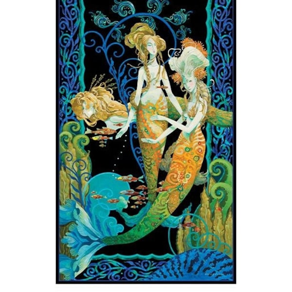 227 - Mythical Mermaids 24" x WOF cotton quilt panel by Benartex - Item# 13286-55