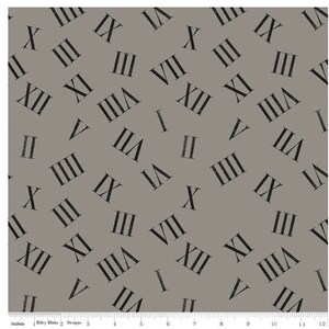 Mad Masquerade by J. Wecker Frisch-Roman Numerals Gray-Mfg. Riley Blake-Mfg. #C11960-GRAY-Premium Cotton Fabric-Sold by Half Yard Cuts