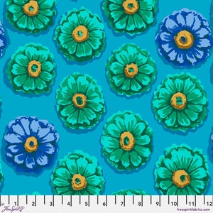 Kaffe 85 and Fabulous Zinnia - Blue - Mfg. Free Spirit - Mfg. #PWGP031.BLUE - Premium Cotton Fabric - Sold by Half Yard Cuts