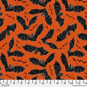 Scaredy Cat by Rachel Hauer - Night Fliers Orange - Mfg. Free Spirit - Mfg. #PWRH027.ORANGE - Premium Cotton Fabric - Sold by Half Yard Cuts