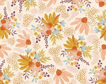 Thicket and Bramble by Jill Labieniec cotton quilting fabric in Peach Daisies from FIGO