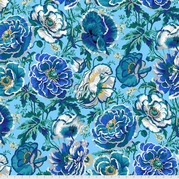 Kaffe Fassett - Blue Dorothy Floral Quilt Fabric from Free Spirit - Manufacturer #PWPJ109.BLUE sold in half yard