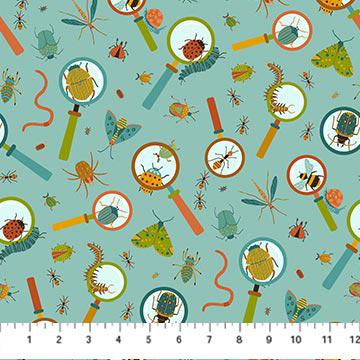 Backyard Bug Collector by Deborah Edwards - Turquoise Multi - Mfg Northcott - Mfg #27297-64 - Premium Cotton Fabric - Sold by Half Yard Cuts