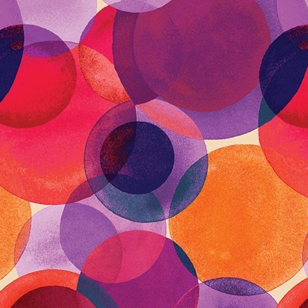 Watercolor Geometry - Large Watercolor Circles Orange Purple Quilt Fabric from Benartex - Manufacturer #13362-37 - sold by half yard