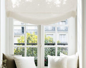 Relaxed  Roman shade  | Custom Window Treatment | Window Blinds | Custom | Variety of Colors | Off-White Linen Roman Shade| Handmade |