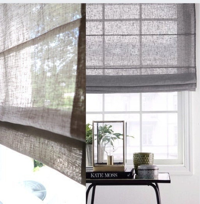 Soft Faux Linen Roman Shade White Grey Privacy Light Etsy