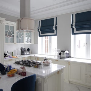 Flat Fold | Roman Shade | Window Blinds | Custom Trim | Variety of Colors | Blackout or Cotton Lining | Hardware Included | Handmade