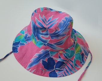 floppy bucket sun hat vintage hawaiian fabric pink floral