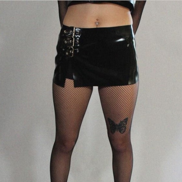 Latex Buckle Micro Skirt