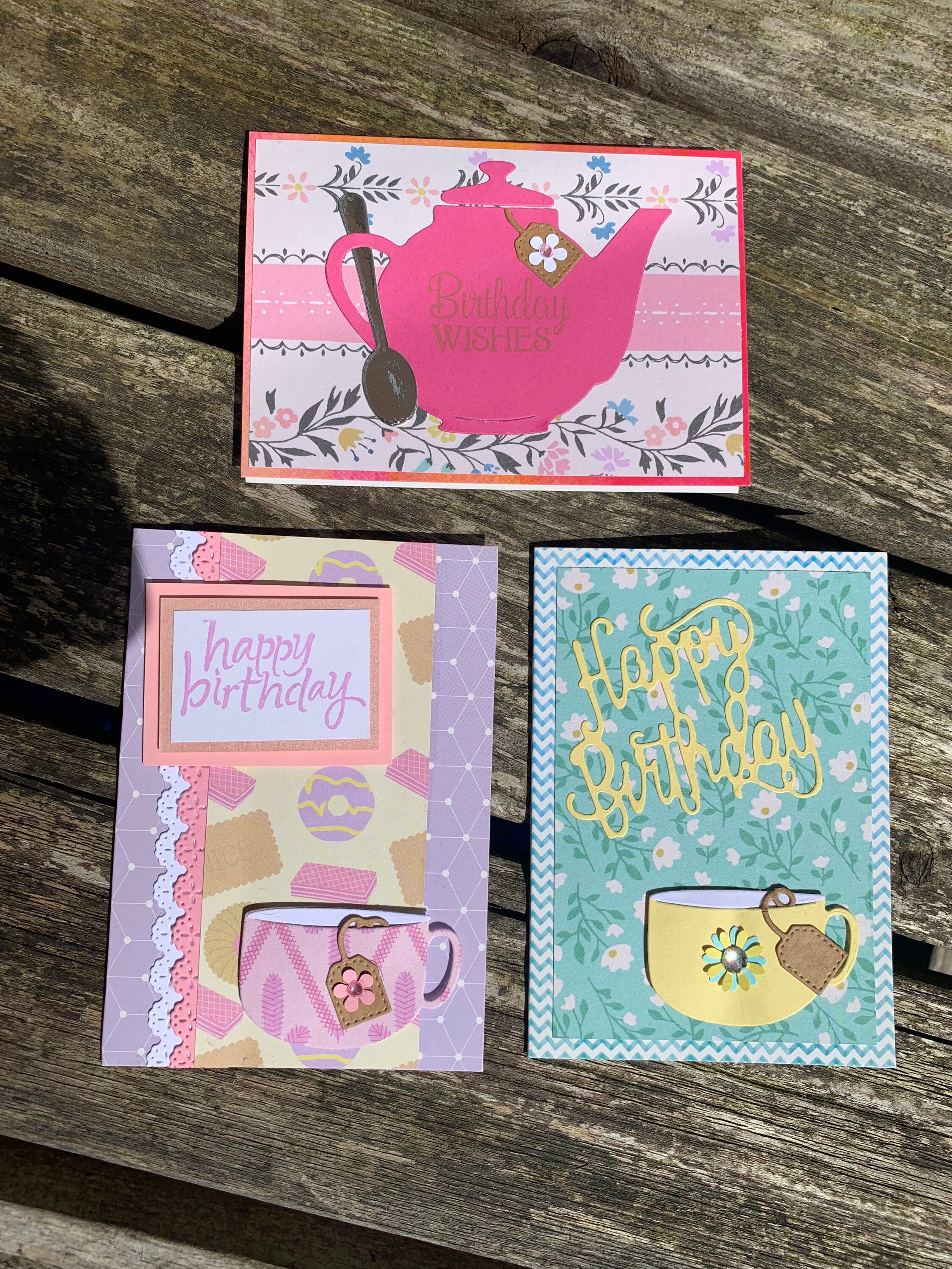 Tea cup birthday cards set of 3 Etsy