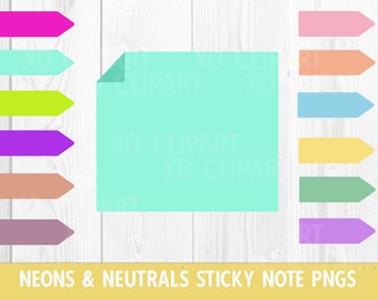 Neons and Neutrals Sticky Note Clip Art PNGs