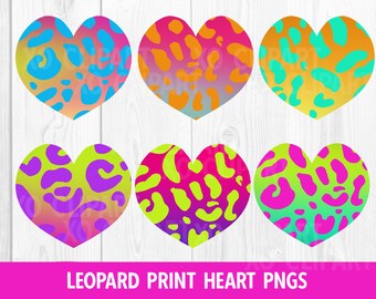 Neon Leopard Print Heart Clip Art PNGs