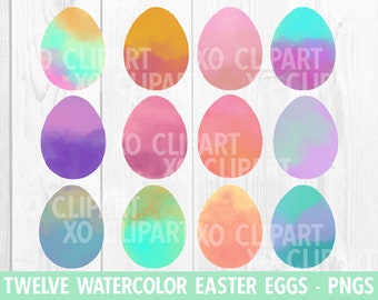 Watercolor Easter Egg Sublimation Clipart - Pack of 12