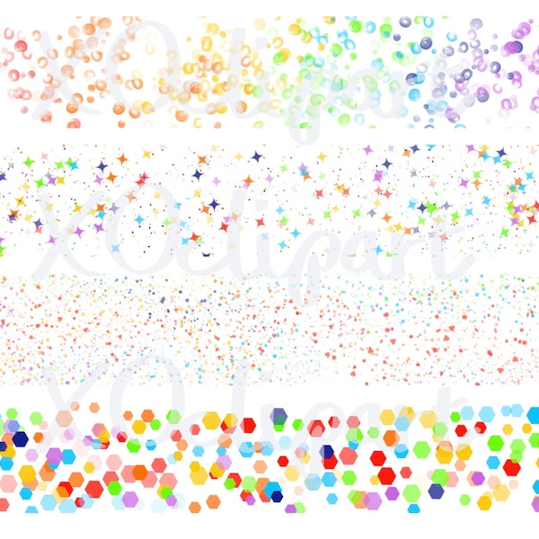 Rainbow Confetti Clip Art PNGs Pack of Four