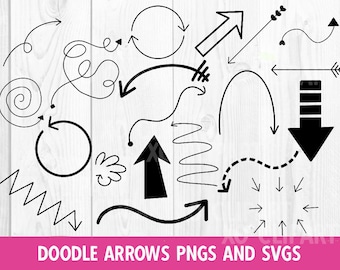 Doodle Arrows PNGs and SVGs - Twenty Unique Hand Drawn Arrows Clip Art