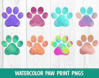 Watercolor Paw Prints PNGs Sublimation Clip Art