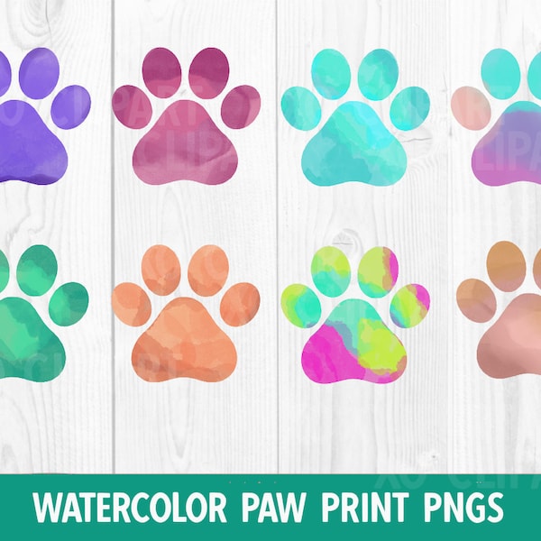 Watercolor Paw Prints PNGs Sublimation Clip Art