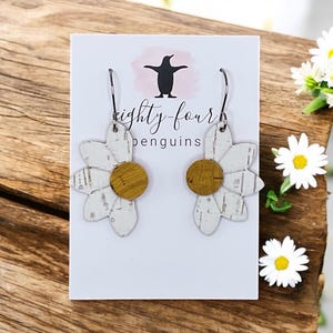 Daisy ~ Leather Backed Cork Earrings ~ Flower ~ Petite ~ Embossed ~ Delicate ~ Great Gift ~ Nature Lover ~ Two Color ~ Flower Earrings