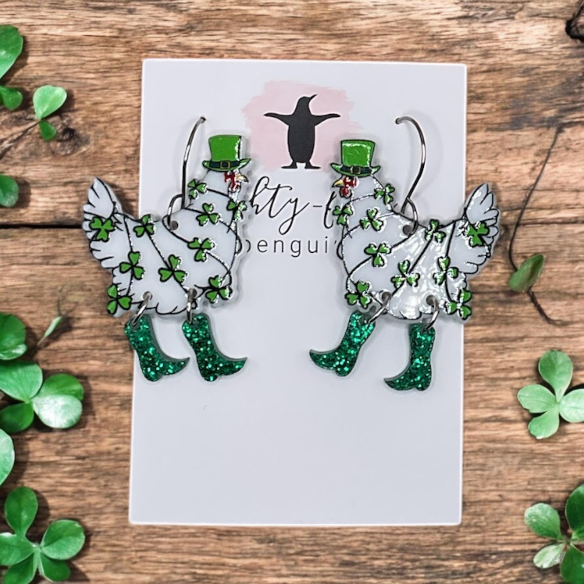 St. Patrick’s Day Irish Shamrock Earrings – Green Enamel On Pewter, Made In USA