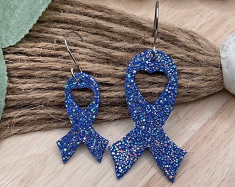 Cancer Awareness Ribbon Earring ~ 2 Sizes ~ Leather with Holographic Sparkle ~ Cancer ~ Ribbon ~ Awareness ~ Support ~ Fight ~ Love