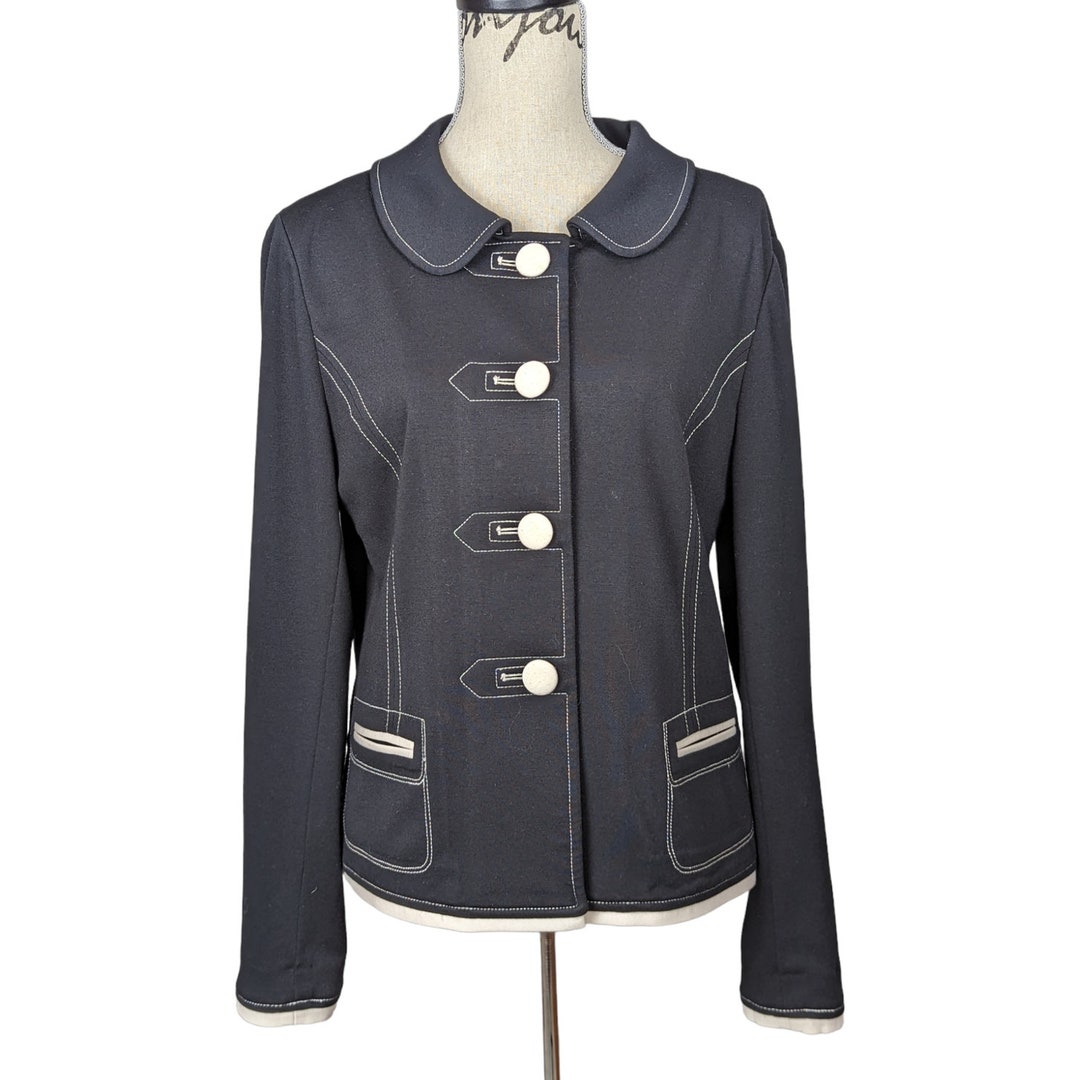 Vintage Vincen Peter Pan Collar Jacket Black and White Size 12 Etsy