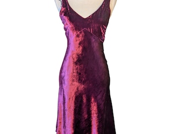 Vintage 90s Nicole Miller Collection Burgundy Velvet Slip Dress Bias Cut USA