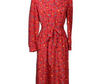 Vintage Leslie Fay Petites manga larga lunares vestido rojo