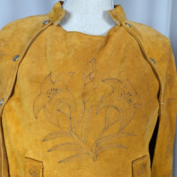 Vintage Etched Suede Poncho Cape Brown - image 5