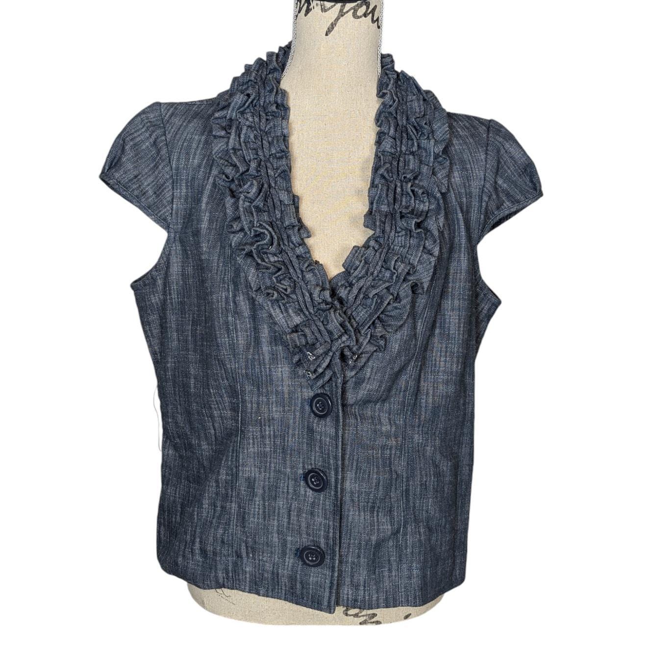 chambray ruffle sleeve top