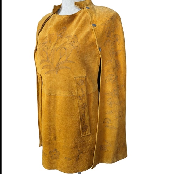 Vintage Etched Suede Poncho Cape Brown - image 3