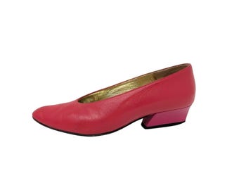 Décolleté vintage anni '80 Pancaldi in pelle rosa, tacco 6B color block, Made in Italy