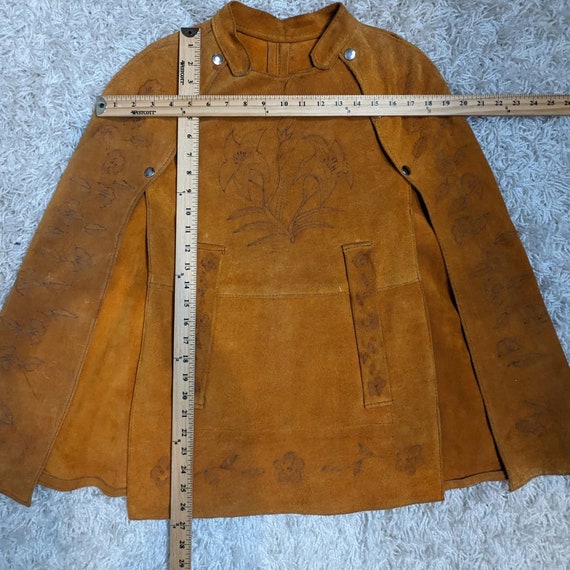 Vintage Etched Suede Poncho Cape Brown - image 9