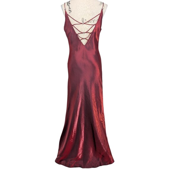 y2k satin dress Vintage Y2K Burgundy Satin Slip Dress Rhinestone Back