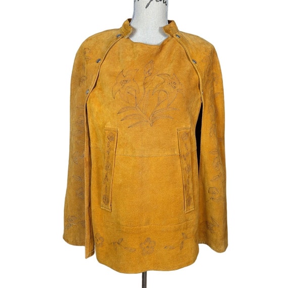 Vintage Etched Suede Poncho Cape Brown - image 1