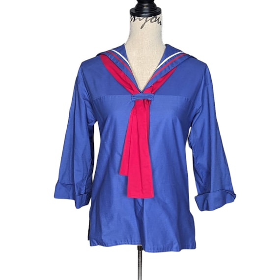 Vintage Handmade Girl Scout Sailor Top Blue Red W… - image 1