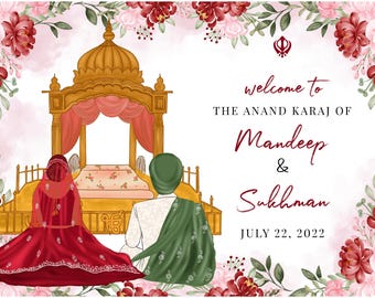 Anand Karaj, Welcome Sign, Floral Sikh Wedding Sign, DIGITAL DOWNLOAD