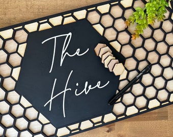 Guest Book Alternative Hexagon Wedding personalized custom wood unique guestbook modern rustic or traditional weddings