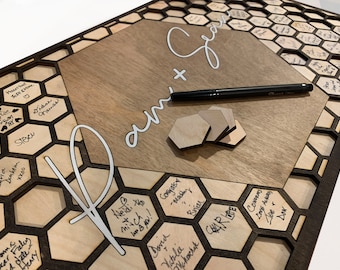 Guest Book Guestbook Wedding Alternative Hexagon Sweet wood Unique guestbook creative different  Unconventional interactive guestbooks