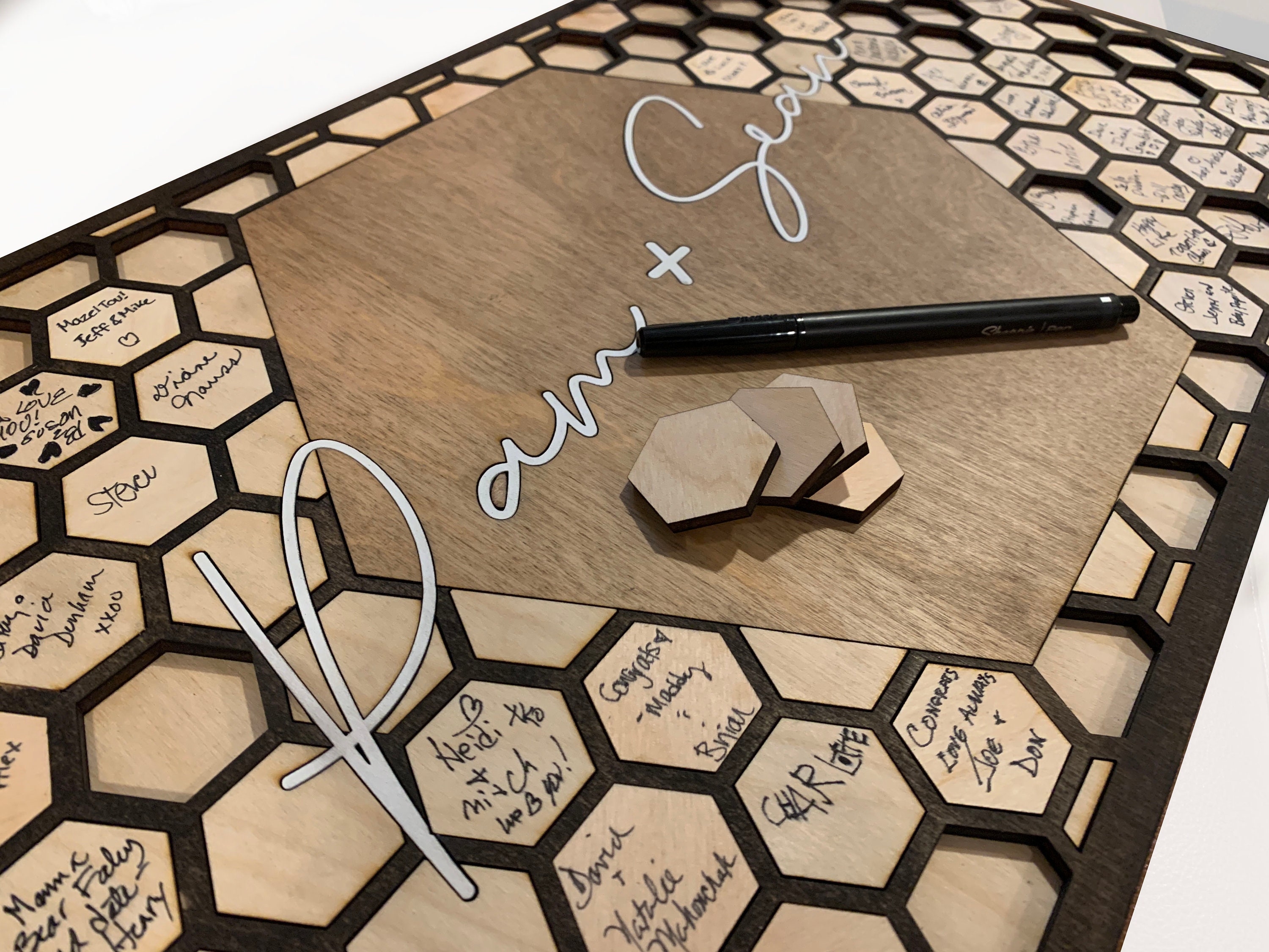 Guest Book Guestbook Wedding Alternative Hexagon wood Unique interactive creative different  Unconventional non traditional  guestbooks