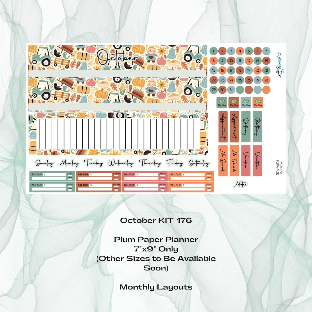 Plum Paper Planner - October KIT-176 Monthly Kit - Happy Harvest - Etsy
