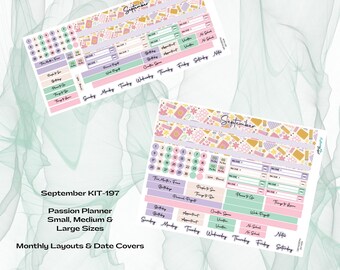 May include: Two sheets of planner stickers with a pastel color scheme. The stickers include calendar dates, labels, and decorative elements. Text includes "September," "Birthday," and "Things to Do."