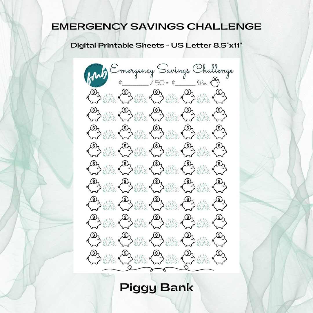 Emergency Savings Challenge Piggy Bank Digital Printable - Etsy
