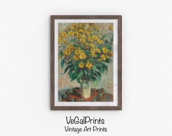 Vintage French Floral Painting, French European Antique Oil Painting, Digital Print Wall Art, Housewarming Gift, Claude Monet